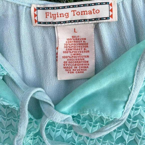 Sz L-Flying Tomato brand mint color cold shoulder dress w/lace accents & tie - Picture 5 of 8